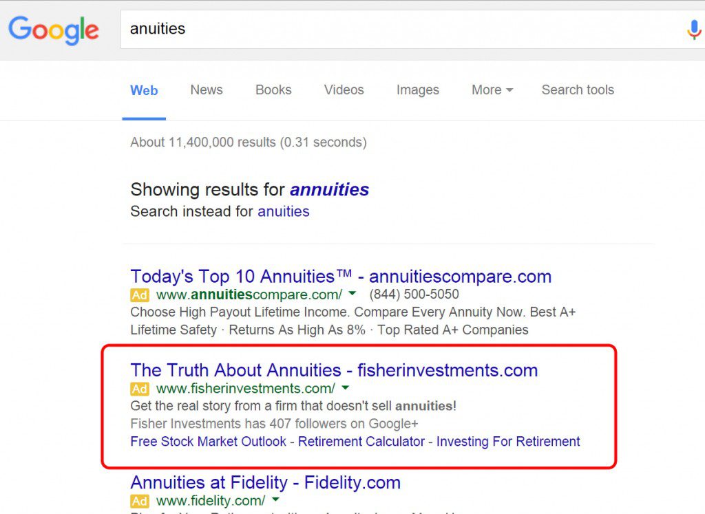 Google Search Result on annuites