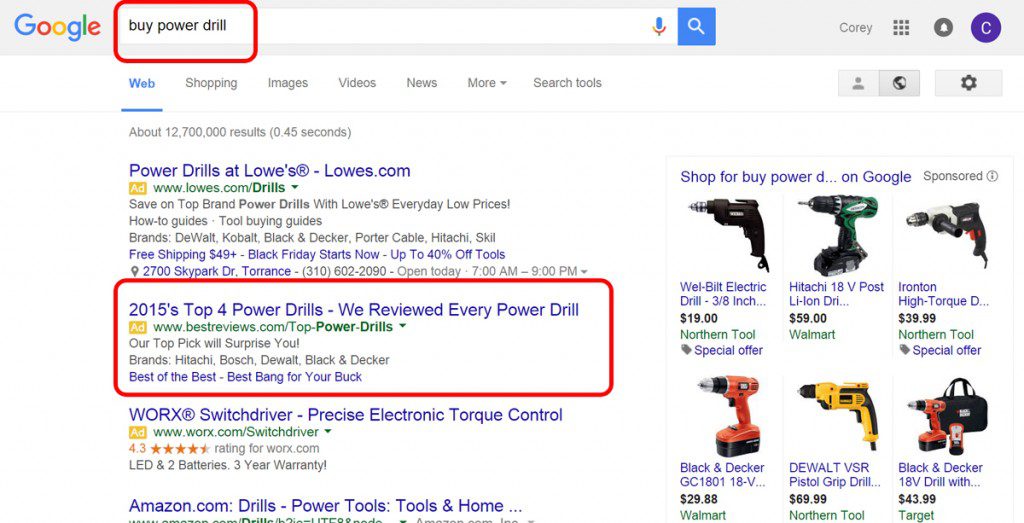 Google Search Result on buy power drill