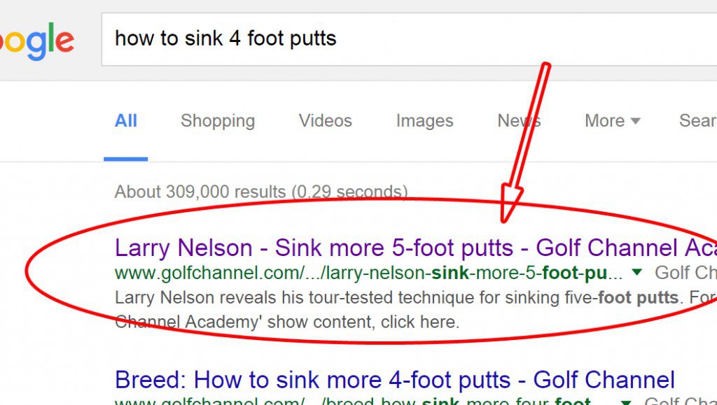 Google search result on how to sink 4 foot putts