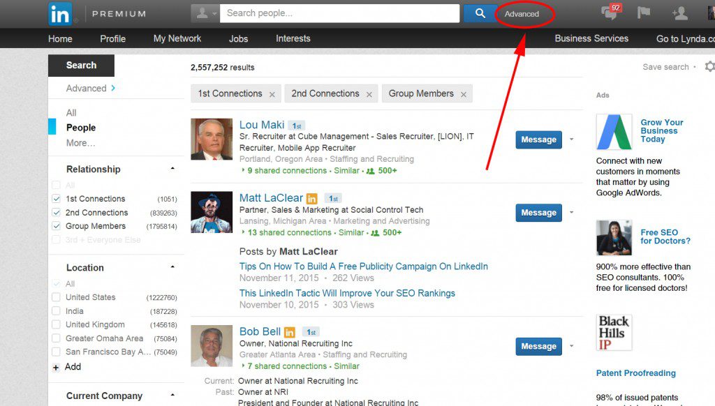 Advance Search Feature in LinkedIn