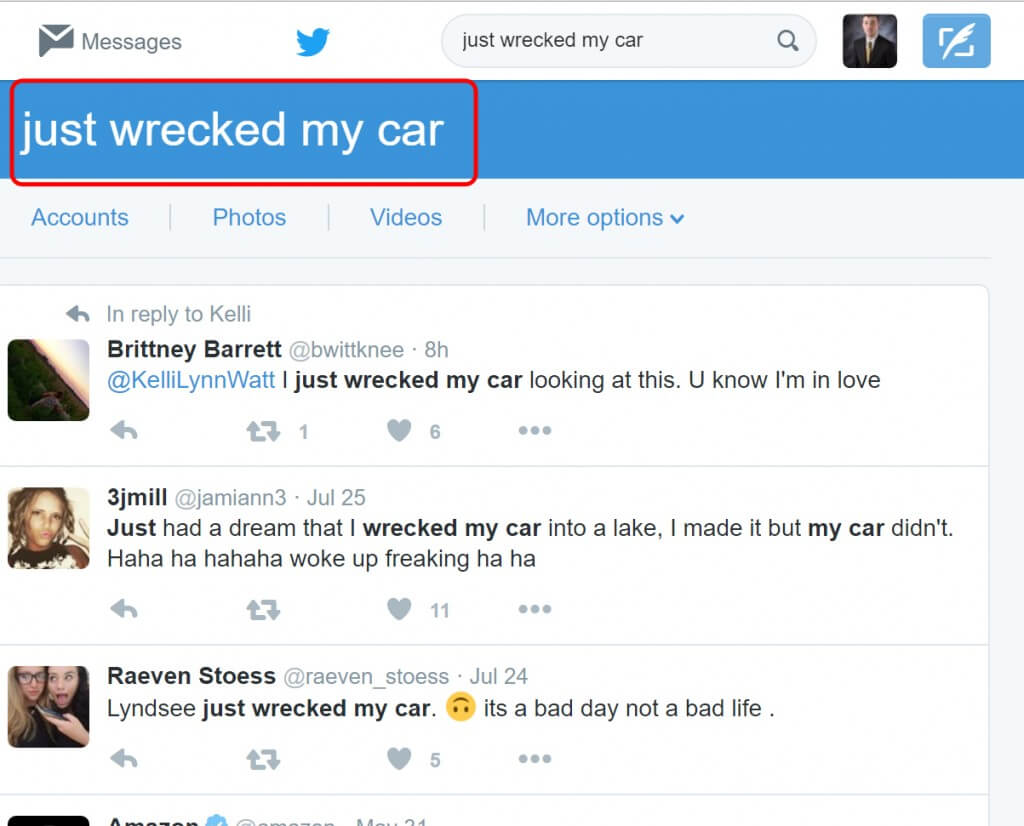Example Real Time Search Result