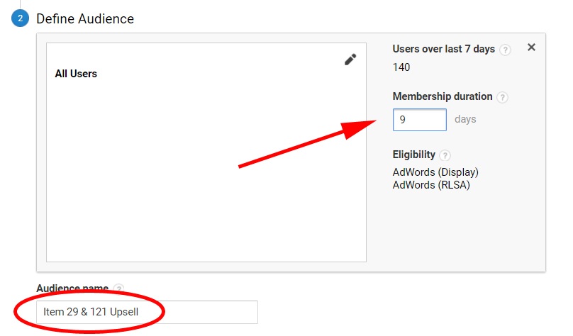 Adwords define audience feature 