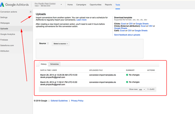 Uploading conversions from event to AdWords and Facebook accounts (1)