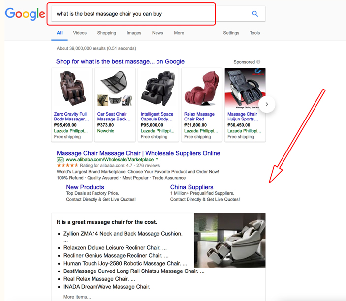 Google Ads search for Massage Chair(1)